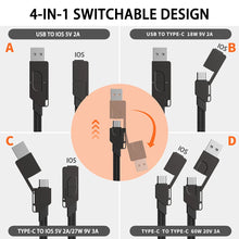Load image into Gallery viewer, Zinc Alloy 4-in-1 Portable Keychain Charging Cable 60W PD Fast Charge Data Cable Adapter for iPhone TypeC Android