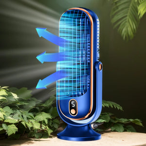 Air Cooling Fan USB Rechargeable 1800mAh Tower Table Fan 5 Speeds Refrigeration Air Conditioning Fan Brushless Motor LED Display