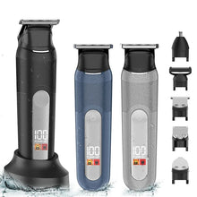 Load image into Gallery viewer, LED Display IPX6 Waterproof Rechargeable Body Groomer, Beard Trimmer, Nose &amp; Ear Hair Trimmer Men's 5-in-1 Hair Clipper Kit