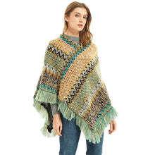 Load image into Gallery viewer, Patchwork Shawl Knitted Striped Print Cardigans Women Poncho Autumn Winter Clothing Sleeveless Sweater Cape Coats