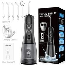 Load image into Gallery viewer, Portable Oral Irrigator Water Flosser Rechargeable 8 Modes Dental Water Jet for Teeth 400ML Tank Waterproof 5 Tips Teeth Cleaner