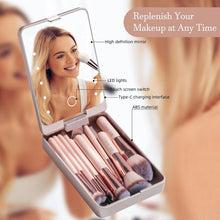 Load image into Gallery viewer, Versatile Luxurious Makeup Brush Set with Mini LED Light Mirror - Flawless for Daily Use or Travel