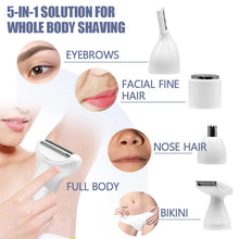 Load image into Gallery viewer, Facial Hair Removal for Women 5 in 1 Electric Razor for Bikini Trimmer Kit for Face Eyebrow Nose Legs and Rechargeable Portable