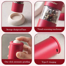 Load image into Gallery viewer, Electric Salt and Pepper Grinder Rechargeable Automatic Pepper Mill Grinder Adjustable Coarseness Shakers One-Hand Working RED