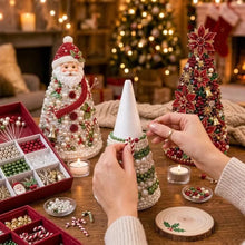 Load image into Gallery viewer, DIY Beaded Christmas Tree Craft Kit Crystal Bead Mini Tree with Angel Topper, Handmade Holiday Tabletop Decor for Home Christmas