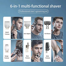 Load image into Gallery viewer, 6-in-1 Professional Beard Trimmer for Men, IPX6 Waterproof Electric Shaver Razor, Cordless Body Hair Trimmer for Mustache, Nose,
