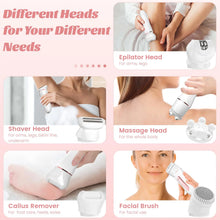 Load image into Gallery viewer, 5 in 1 Hair Removal Epilator Electric Shaver for Women Rechargeable Body Massager Razor Bikini Beard Trimmer Foot Grinder