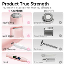 Load image into Gallery viewer, 2 in 1 Bikini Trimmer for Women Hair Removal Rechargeable Electric Razor Waterproof Dual Head Shaver Underarm Body Leg Face