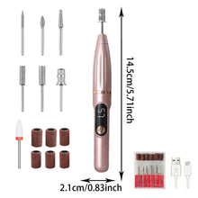 Load image into Gallery viewer, 2in1 Electric Nail Filer with Heads&amp;Sand Ring Cordless Nail Art Drill 15000 RPM Manicure Grinder Set for Gel/Acrylic/Dip Powder