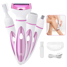 Load image into Gallery viewer, 4 in1 Electric Lady Shaver Razors for Shaving Set Painless Hair Face Eyebrow Legs Underarm Portable Bikini Trimmer Wet Dry Women