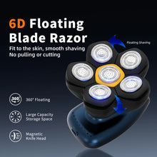 Load image into Gallery viewer, Electric Head Shaver 6D Floating Cutter Heads Men Beard Trimmer USB Charging Rechargeable Bald Electric Razor Grooming Kit