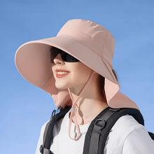 Load image into Gallery viewer, Women's Ponytail Hats Long Wide Brim Fisherman Caps Summer UV Neck Protection Sun Bucket Hats Female Outdoor Beach Cap
