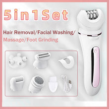 Load image into Gallery viewer, 5 in 1 Hair Removal Epilator Electric Shaver for Women Rechargeable Body Massager Razor Bikini Beard Trimmer Foot Grinder