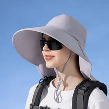 Load image into Gallery viewer, Women's Ponytail Hats Long Wide Brim Fisherman Caps Summer UV Neck Protection Sun Bucket Hats Female Outdoor Beach Cap