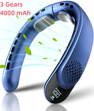 Load image into Gallery viewer, Quad-Core USB Neck Fan Turbine Vaneless Design Easy Control 4000mAh Digital Display for Outdoor Portable Fan Summer Gift