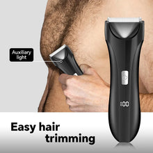Load image into Gallery viewer, Electric Groin Trimmer for Men Waterproof Ball Trimmer for Pubic/Body Grooming with Ceramic Blade LED Light Charging Base