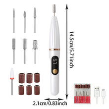Load image into Gallery viewer, 2in1 Electric Nail Filer with Heads&amp;Sand Ring Cordless Nail Art Drill 15000 RPM Manicure Grinder Set for Gel/Acrylic/Dip Powder