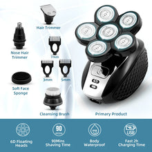 Load image into Gallery viewer, Electric Shaver For Men Wet Dry Head Electric Razor Beard Hair Trimmer Rechargeable Bald Shaving Machine 5 in 1 Grooming kits