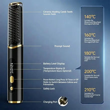 Load image into Gallery viewer, Anti-Scald Portable Hair Straightening Brush Rechargeable Hot Brush with Display for Frizz Control and Hair Ends