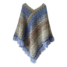 Load image into Gallery viewer, Patchwork Shawl Knitted Striped Print Cardigans Women Poncho Autumn Winter Clothing Sleeveless Sweater Cape Coats