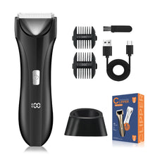 Load image into Gallery viewer, Electric Groin Trimmer for Men Waterproof Ball Trimmer for Pubic/Body Grooming with Ceramic Blade LED Light Charging Base