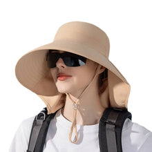 Load image into Gallery viewer, Women's Ponytail Hats Long Wide Brim Fisherman Caps Summer UV Neck Protection Sun Bucket Hats Female Outdoor Beach Cap