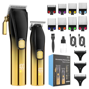 Men Professional Digital Display Hair Clipper Set Machine Electric Hair Trimmer Kit Salon Engraving Push Electric Shaver Kit