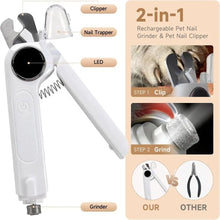 Load image into Gallery viewer, 2-in-1 Dog Cat Nail Grinder Ultra Quiet with Splash Guard Dog Cat Nail Trimmer LED Light Electric Pet Nail Clipper