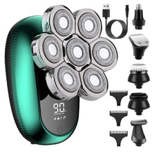 Load image into Gallery viewer, 6 in 1 7D Floating Cutter Beard Electric Head Shaver for Bald Men USB Wireless Charging Trimmer Clipper
