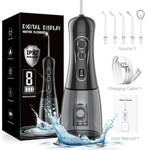 Load image into Gallery viewer, Portable Oral Irrigator Water Flosser Rechargeable 8 Modes Dental Water Jet for Teeth 400ML Tank Waterproof 5 Tips Teeth Cleaner