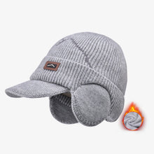Load image into Gallery viewer, Men's Winter Visor Beanie With Earflap Warm Fleece Lined Knitted Ear Cover Brimmed Hat Sports Newsboy Cap for Outdoor Snow Cap