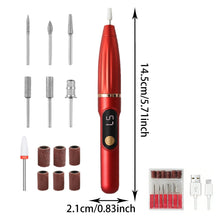 Load image into Gallery viewer, 2in1 Electric Nail Filer with Heads&amp;Sand Ring Cordless Nail Art Drill 15000 RPM Manicure Grinder Set for Gel/Acrylic/Dip Powder