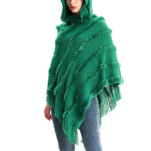 Load image into Gallery viewer, Women Winter Knit Hooded Poncho Cape Lady Spring Fringed Shawl Wrap Sweater Pullover Vintage Chic Tassels Cloak Capes