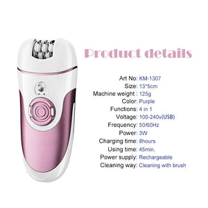 4 in 1 Hair Epilator Electric Hair Remover Device Lady Depilador Rechargeable Hair Shaver Removal For Women Foot Care Tool