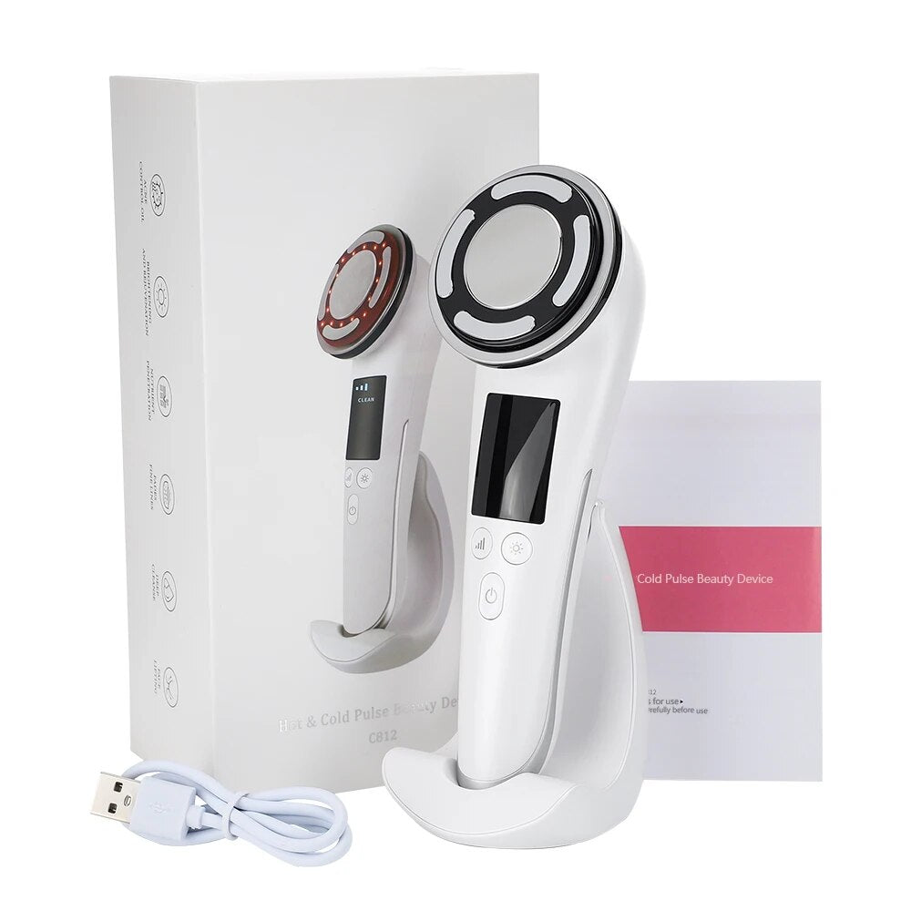 EMS Facial Massager Hot Cold Face Lifting Machine LED Photon Therapy Clean Beauty Device Wrinkle Removal Anti Aging Skin Care