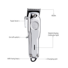 Load image into Gallery viewer, Men&#39;s Coldless Hair Trimmer Powerful Electric Hair Clippers Barber Rechargeable Beard Blade Razor Shaver Hair Cutting Machine (Silver)