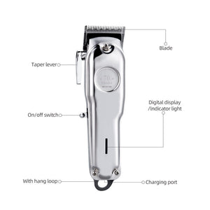 Men's Coldless Hair Trimmer Powerful Electric Hair Clippers Barber Rechargeable Beard Blade Razor Shaver Hair Cutting Machine (Silver)