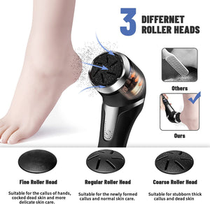 Rechargeable Electric Foot Rasp Electric Pedicure Foot Sander IPX7 Waterproof 3 Grinding Heads to Eliminate Feet Dead Skin