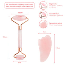 Load image into Gallery viewer, Rose Quartz Roller Slimming Face Massager Lifting Natural Jade Facial Tension Roller Stone Skin Massage Beauty Care Set Box
