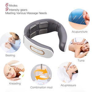 Smart Electric Neck Massager Wireless Shoulder Body Massager 6 Modes Treatment Pulse Pain Relief Health Care Tool Machine