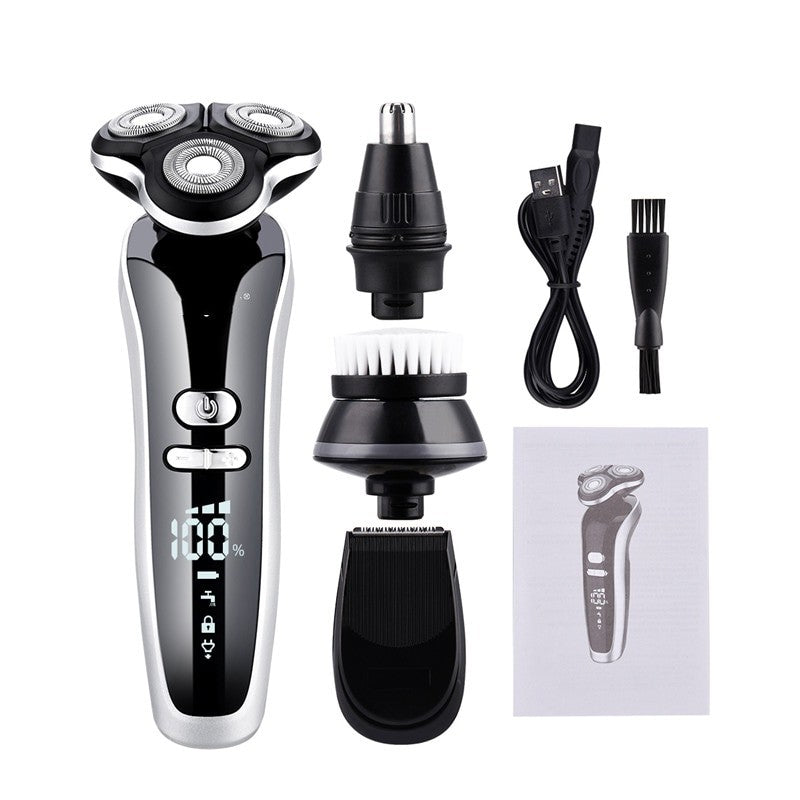4 In 1 Electric Shaver For Men Beard Nose Trimmer Cordless Hair Clipper Facial Cleaning Brush Waterproof Hair Cutter LED Display