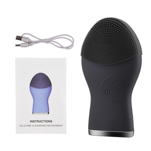 Electric Facial Cleansing Brush For Men USB Rechargeable Silicone Sonic Face Cleanser Massenger Waterproof Face Skin Care Tools (Black)