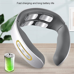 Smart Electric Neck and Shoulder Back Pulse Massager USB Wireless 6 modes Heating Pain Relief Kneading TENS Relaxation Machine