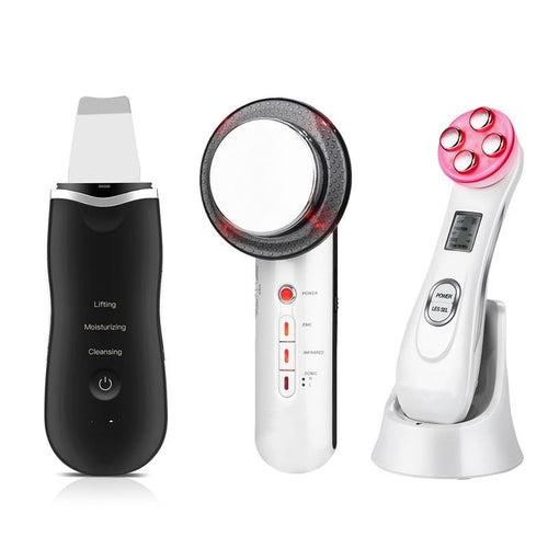Ultrasonic Skin Scrubber Facial Cleaning Peeling Shovel Lifting Machine + 3 In 1 EMS Infrared Body Slimming Massager Electroporation RF Radio Frequency LED Photon Skin Care Beauty Device