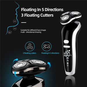 4 In 1 Electric Shaver For Men Beard Nose Trimmer Cordless Hair Clipper Facial Cleaning Brush Waterproof Hair Cutter LED Display