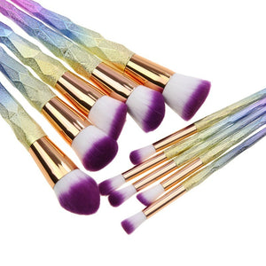 New 10pcs Diamond 3d Handle Makeup Brushes Gradient Colorful Foundation Eyeshadow Contour Blush Powder Kit Full Set