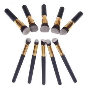 10Pcs Black Makeup Brushes Set Powder Face Blush Foundation Contour Eye Lip Makeup Cosmetic Brush Kit