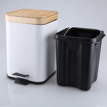 Load image into Gallery viewer, Double Layer Step Trash Can Garbage Rubbish Bin with Bamboo Lid Waste Container Organizer Bathroom Kitchen Office Decoration