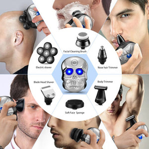 6 In 1 4D Men's Rechargeable Razor for Men Beard Hair Trimmer Heads Beard Nose Ear Hair Trimmer Men Facial Cleaning Brush Kit