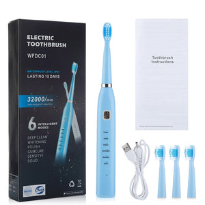 Electric Toothbrush USB Rechargeable Professional 6 Modes 6 Speeds Dental Care Waterproof Toothbrush Soft Bristles Teeth Whiten